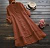 2025 Spring Summer Women’s Long Shirt Cotton Linen Solid Color Buttoned