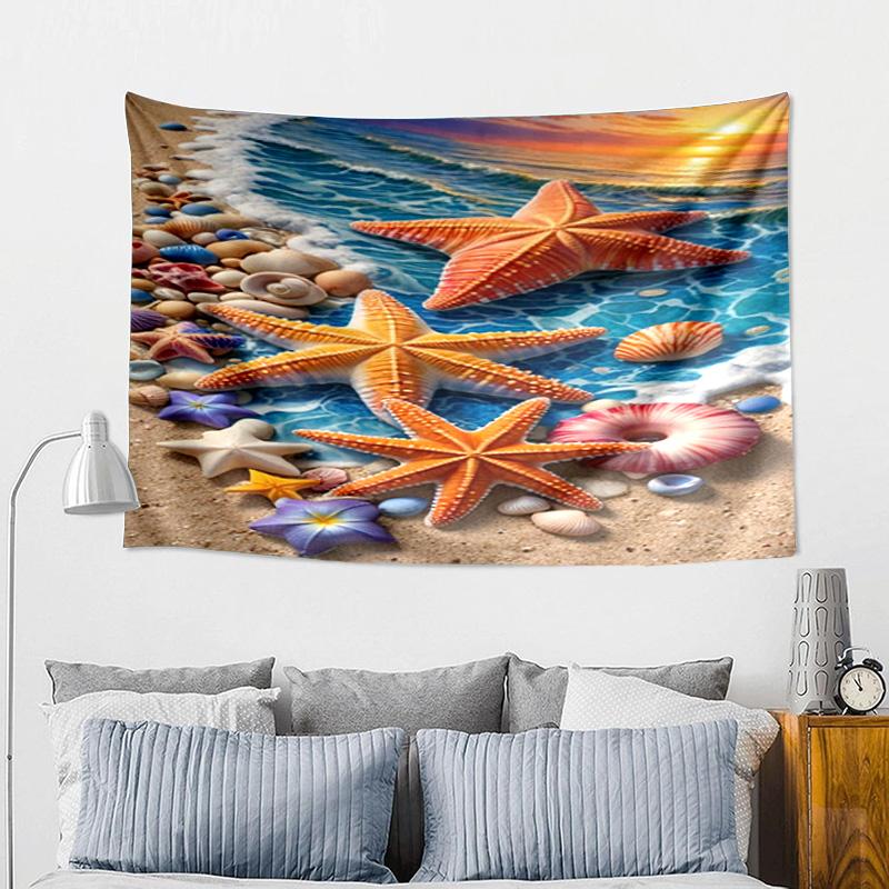 Ocean Starfish Shells Printed Tapestry, Wall Hanging,Livingroom, dormitory, Large Wall Decor, Fabric Decor Fan Birthday Gifts