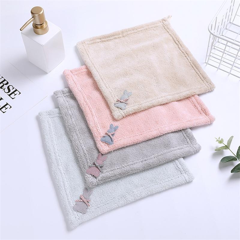 1Pc 25x25cm Small Square Cartoon Animal Hand Towel Wall Hanging Super Absorbent Kitchen Coral Fleece Dishcloth