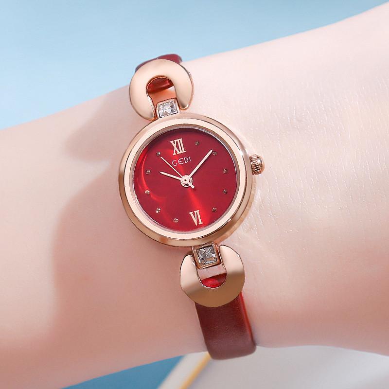 

Gedi Ladies Waterproof Quartz Watch With Leather Strap For Fashionable Women розы красного