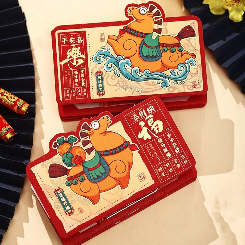 6 Cards Folding Red Envelopes Hongbao Paper Red Cash Envelopes 2026 Horse Year Cartoon New Year Money Envelope Festival Decor