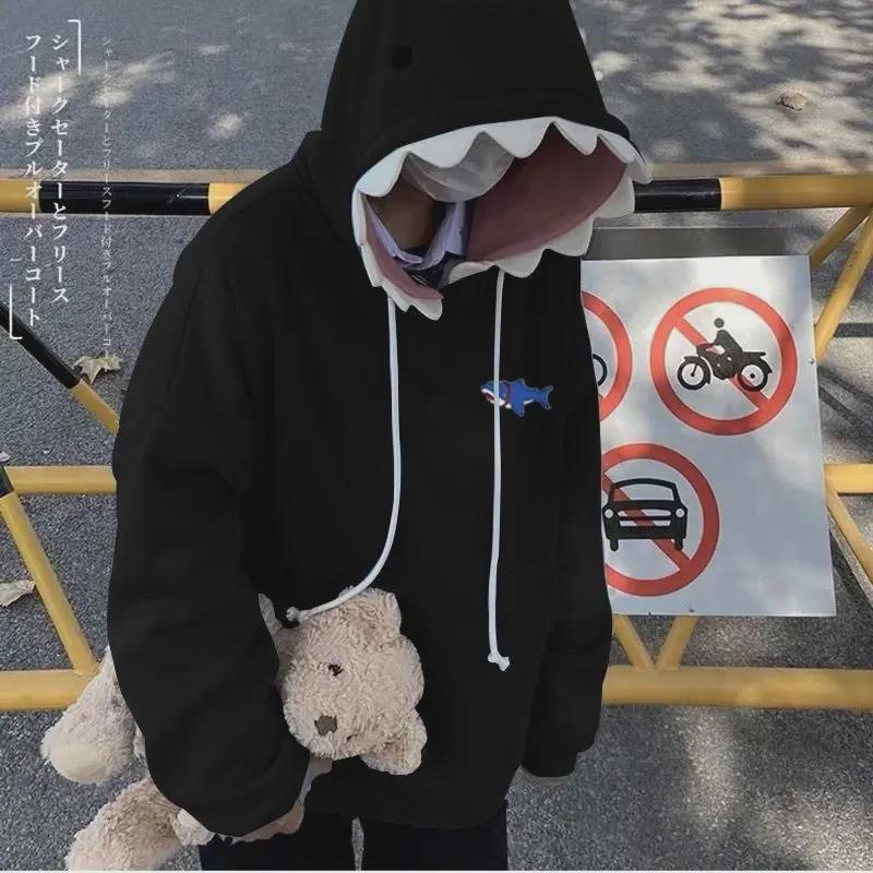 2021 Autumn/Winter Unisex Shark Hat Sweatshirt: Cozy Velvet, Loose Fit, Funny Design
