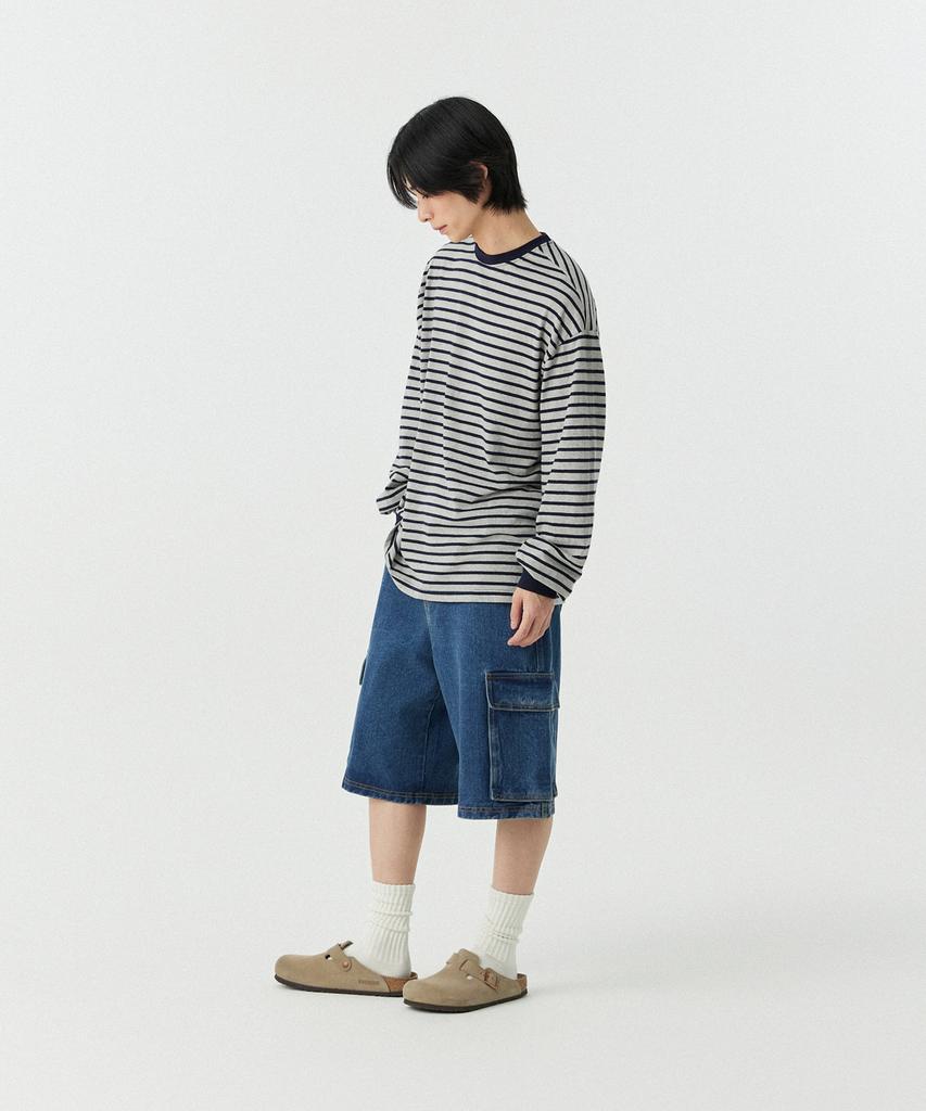 STENDS [M~4Xl] Striped Long Sleeve T-Shirt_Gray
