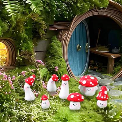 14x Garden Miniature Figurines Lawn Sculptures Mushroom Shape Handcraft Plant Pot Ornaments Mini