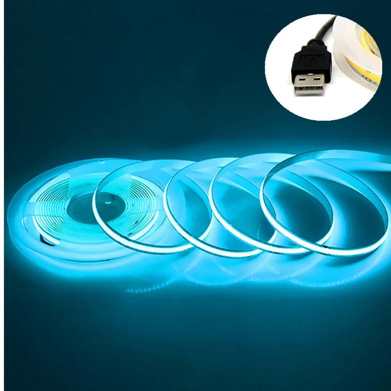 DC5V 320Leds/M USB COB Strip Room Decoration Cabinet Light Lamp TV Backlight Flexible Ribbon Rope LED Strip Warm Neutral Light