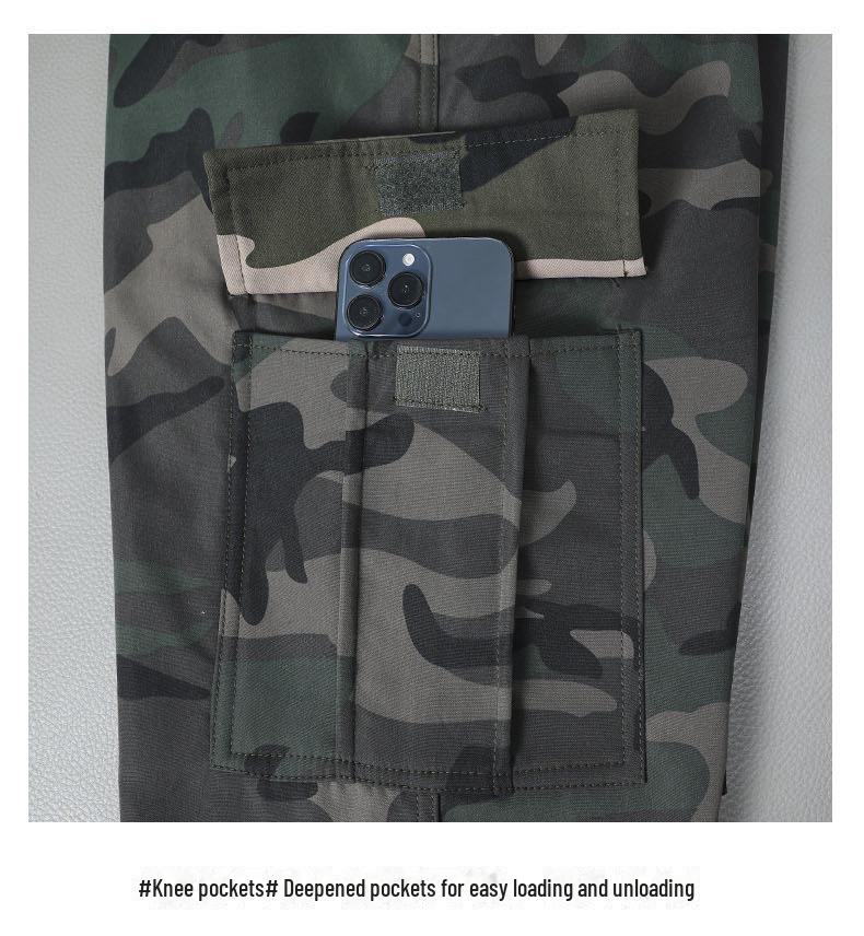 Męskie Grube Odporne na Ścieranie Spodnie Robocze w Kamuflażu - Casualowe i Luźne, z Dodatkiem Weluru na Zimę