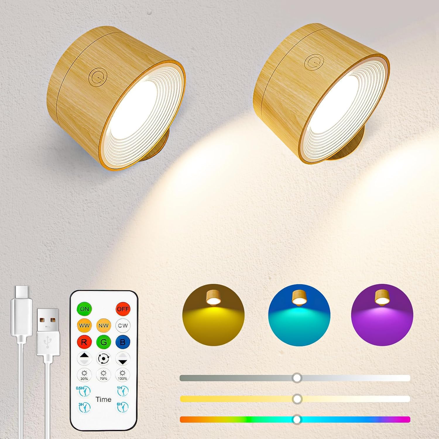 

Set of 2 LED Bracket Wall Mounted Light with Remote 3 Color Temperatures and 13 RGB and Dimmable Magnetic Free Rotation LED Magnetic Wall Light