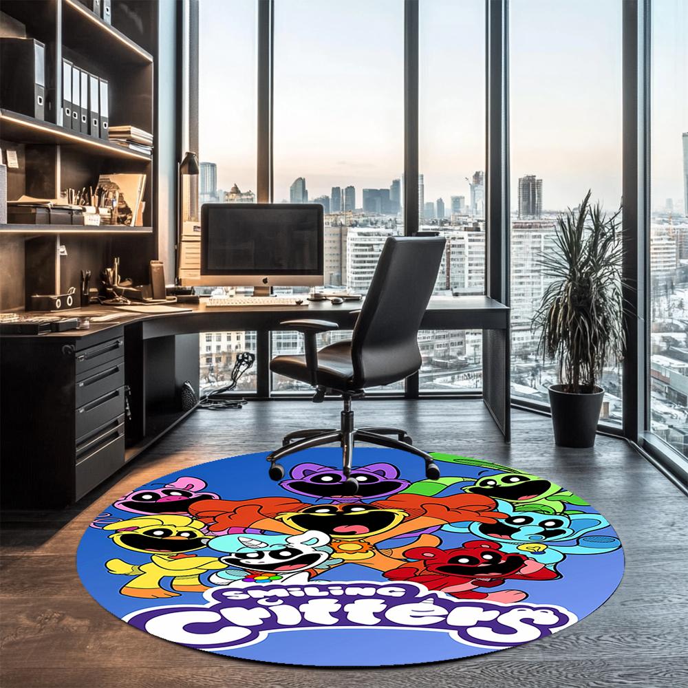 Smiling Critters Printed Round Rug Carpet Chair Rug Area Rug Entryway Doormats,for Office Chair Living Room Bedroom Kitchen Room.