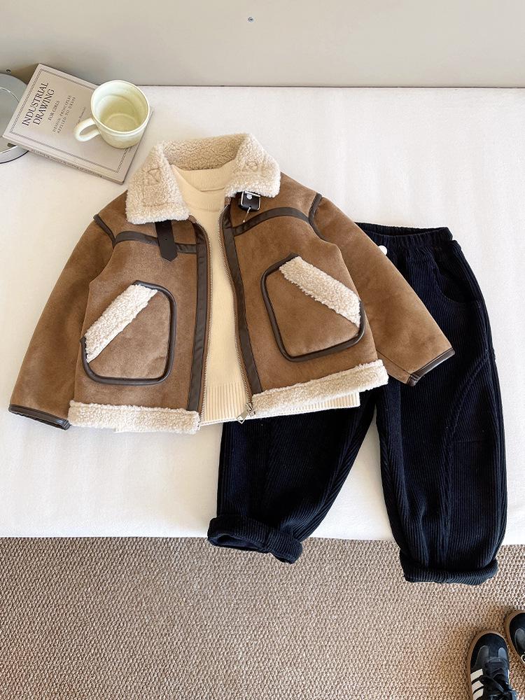 Nausicaä 2025 Vinter Barns Semsket Ståkragekåpe, Gutter og Jenters Lappeteppe Pels Topp.