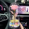 Eternal Flower Glass Lamp Plastic Cover Night Light Rose Simulation Flower With Bear Valentine Day Gift For Girlfriend