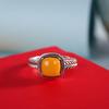 Adjustable Open Ring With Square Wheat Motif Red Agate Or Amber Inlay Vintage Bohemian Style Copper Jewelry Men Women