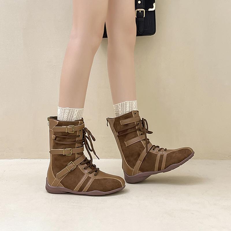 Ugly Cute Retro Style Lace-up Martin Boots Women's Autumn and Winter Niche Korean Version Design Sense Color Matching Lace-up Outer Wear Fashion B