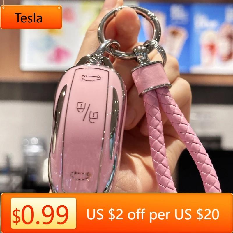 Samolepka na auto Tesla Obal na klíčenku z TPU s poutkem na klíče pro Tesla Model S Model 3 Model Y Ochrana dálkového chytrého klíče