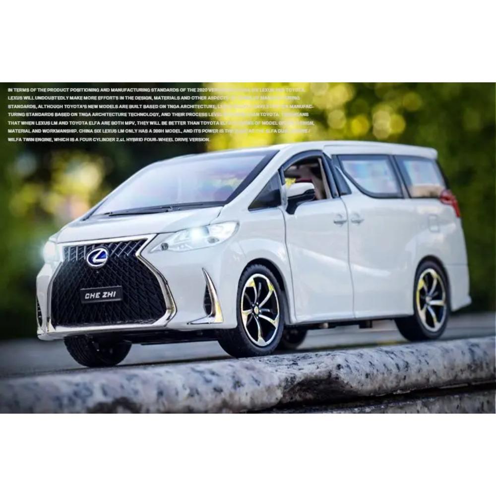 1/24 Lexus LM300H MPV Van Diecast Toy Car Model Miniature Pull Back Sound & Light Doors Openable Collection Gift for Boy Kid