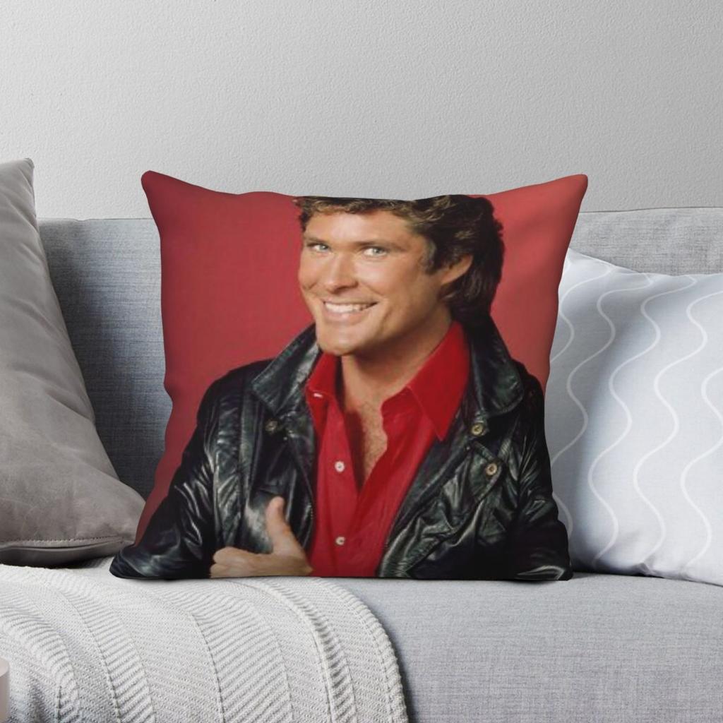 David Hasselhoff Quadratischer Kissenbezug Polyester Leinen Samt Kreativ Reißverschluss Dekor Kissenbezug Sofa Sitzkissenbezug 18"