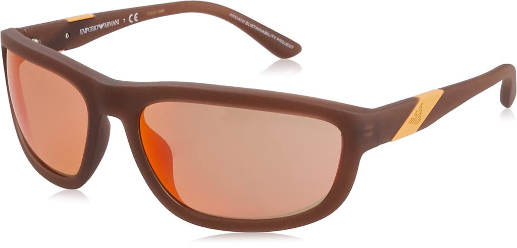 Emporio Armani Sunglasses EA4183U Matte Brown Red Mirror Size 64 Opal/Orange Lenses,
