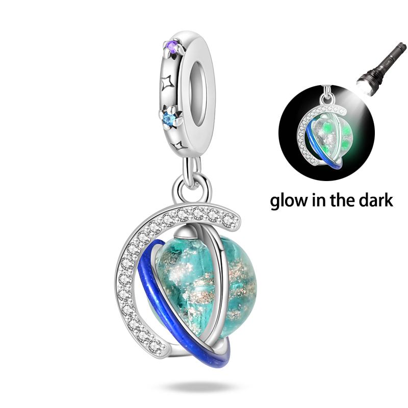 925 Silver Color Luminous Planet Spacecraft Astronaut Firefly Charms Beads Fit Qikaola 925 Bracelets DIY Christmas Jewelry Gifts