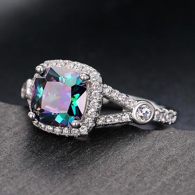 Fashion Color Square Ring, Women'S Wedding Ring Exquisite Design, Engagement Ceremony Accessories Ring Women