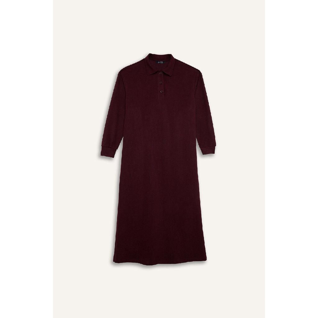 Regular Fit Buttoned Shirt Collar Basic Plain Long Sleeve Selanik Fabric Knitwear Dress B7260ax24wn