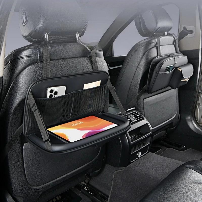 Car Seat Back Organizer PU Leather Auto Storage Bag with Foldable Table Tray Tablet Holder Tissue Box Car Interior Accessories