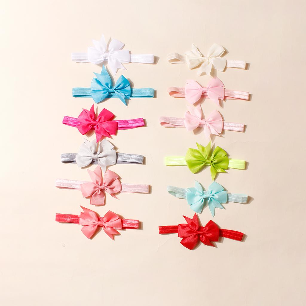 12pcs European and American Style Solid Color V-Shaped Satin Bow Headband Swallowtail Design Baby Headwear