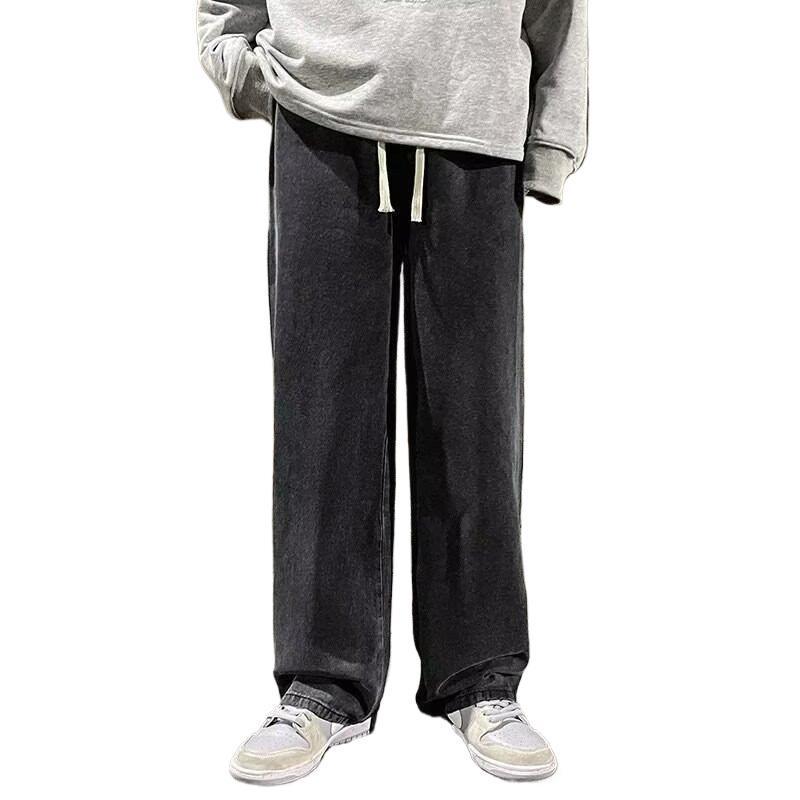 Men's Straight Leg Loose Fit Elastic Waist Jeans - Spring/Summer Trend, Casual Wide-Leg Pants