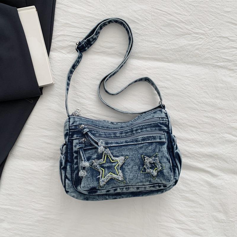 

Fashi Crossbody Bags for Women Stylish Denim Casual and Simple Shoulder Bag with Stars Lightweight Versatile Commuting Bag
