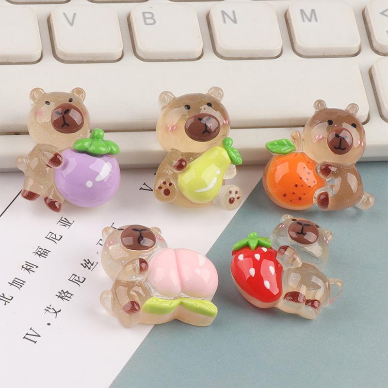Kawaii Luminous Capybara Car Ornaments Dollhouse Mini Scene Decor Micro Landscape Ornaments Diy Desktop Decoration Toys