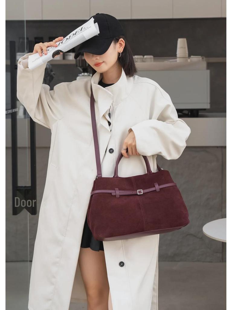 Damen Wildleder-Tragetasche mit großem Fassungsvermögen: Echtes Leder, Retro-Stil, Vielseitig als Hand- oder Umhängetasche