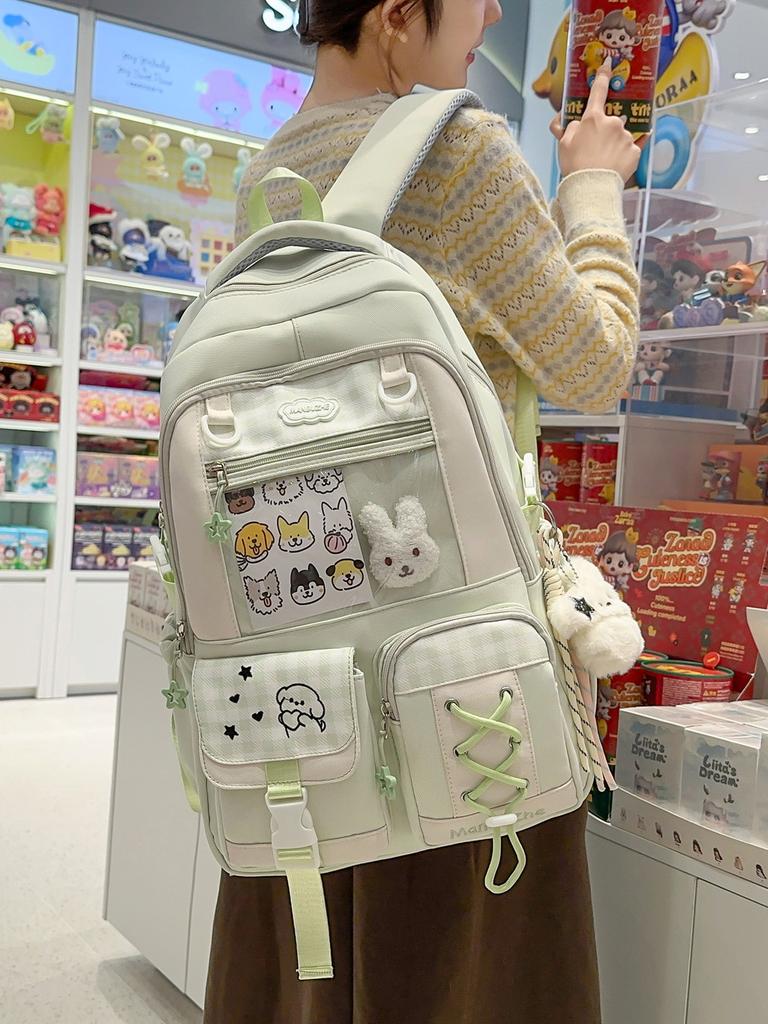 Cartoon Girls Backpack With Nylon Material And Padded Shoulder Straps For School Use