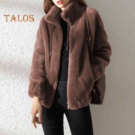 Lady Winter Coat Stand Collar Neck Protection Double-sided Thicken Plush Solid Color Long Sleeves Zipper Closure Cardigan Daily Commute Travel Jacket