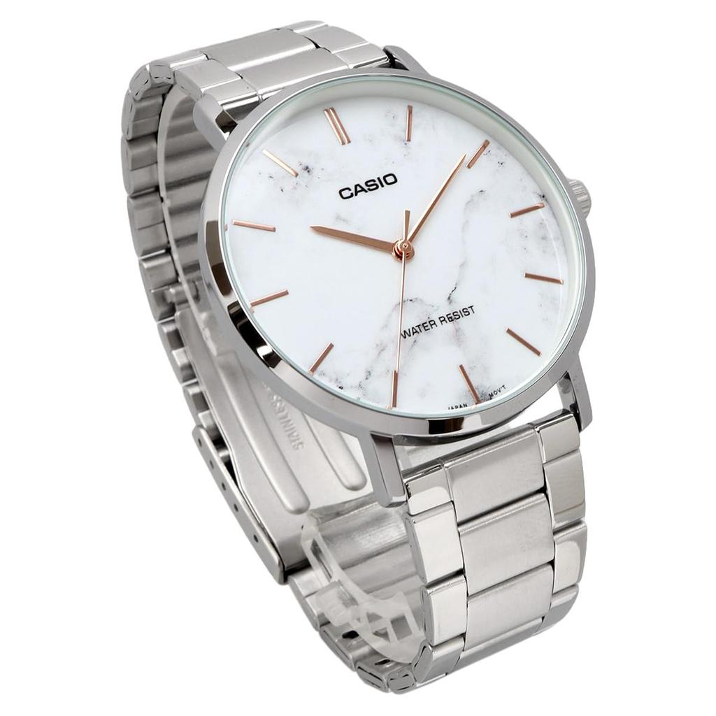 Casio Quartz Watch White Marble Metal Band Men's MTP-VT01DM-7A (Overseas Model) [Used]