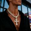 Full Diamond Crown Cross Pendant Necklace Men's and Women's Alloy Diamond Necklace, Rhombus Cuban Chain