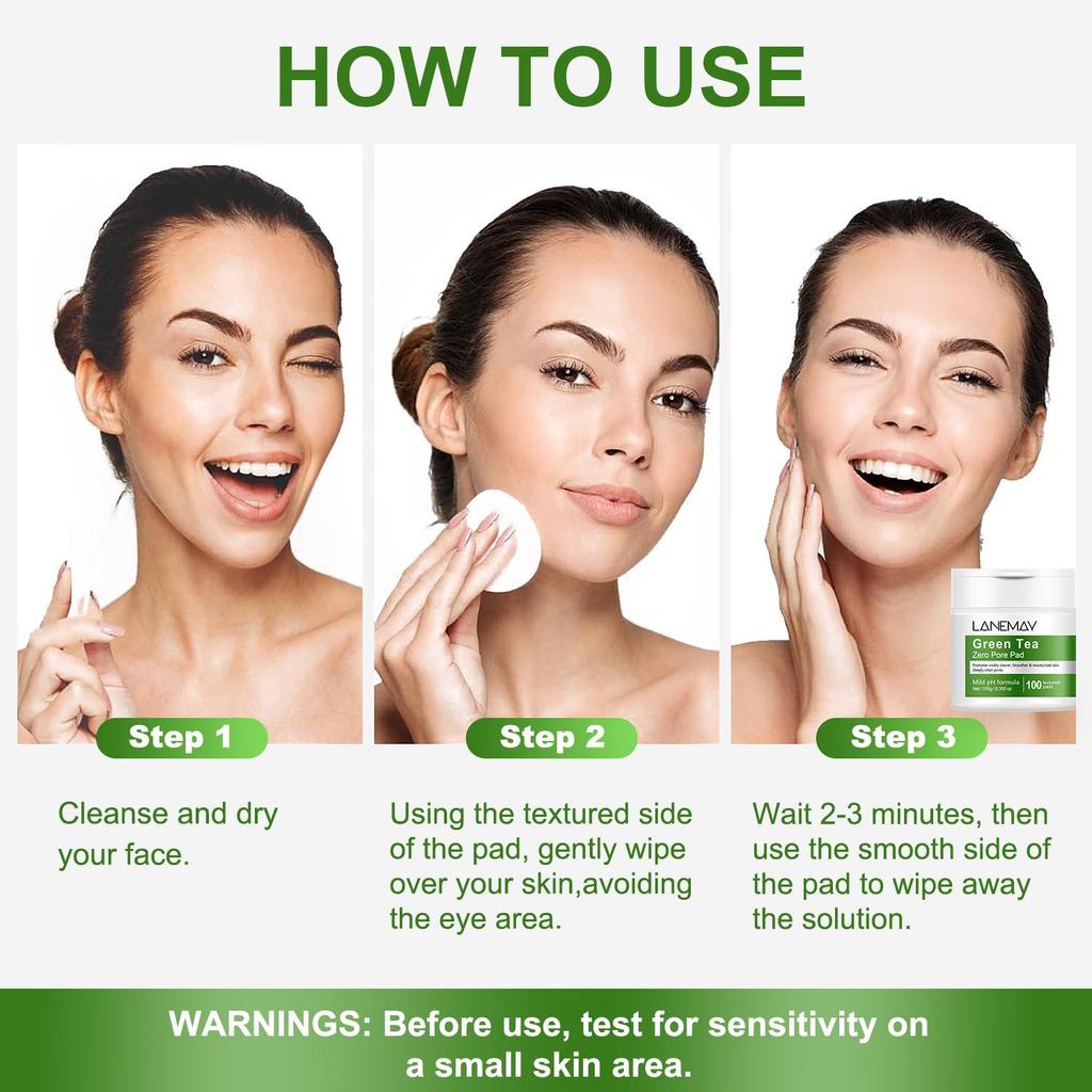 Green Tea Zero Pore Pad  - Visibly Improves Skin Texture, Clean Skin Oils and Pore - Simple & Gentle for Sensitive Skin