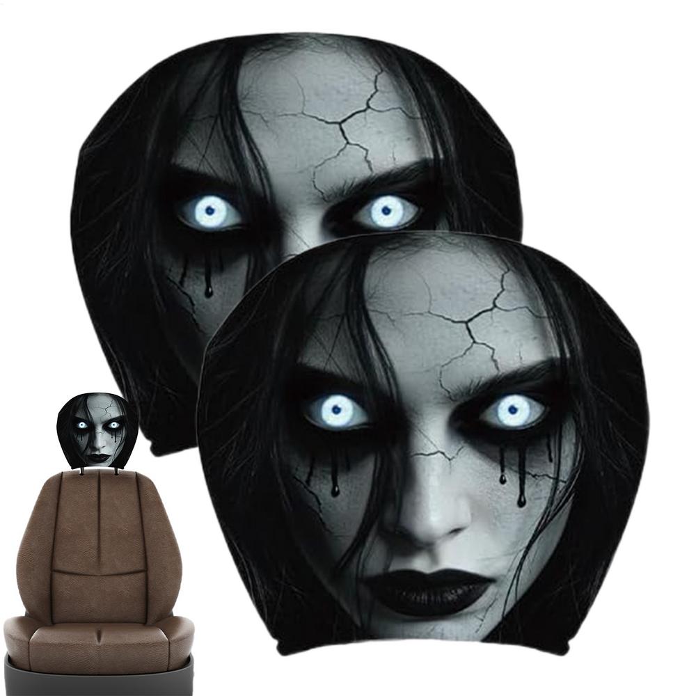 2 Stuks Enge Hoofdsteunhoes Halloween Grappige Auto Hoofdsteun Beschermer voor Mannen Vrouwen Familie Vrienden SUV Sedans Pickups Campers