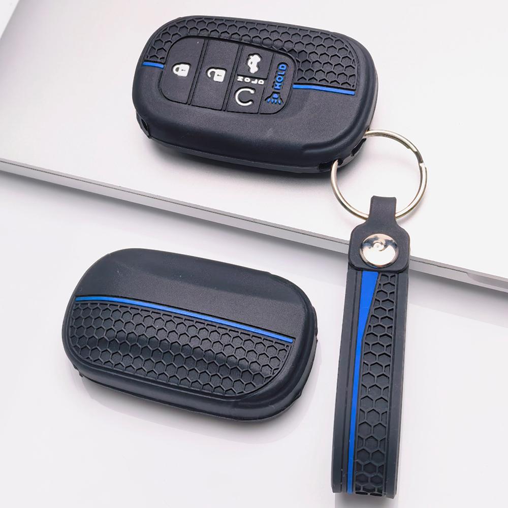 Soft Silicone Remote Key Case for Honda Civic Accord Inspire HRV CRV Pilot Odyssey ZR with Keychain Honeycomb Texture Racing Stripe Key Fob Protector