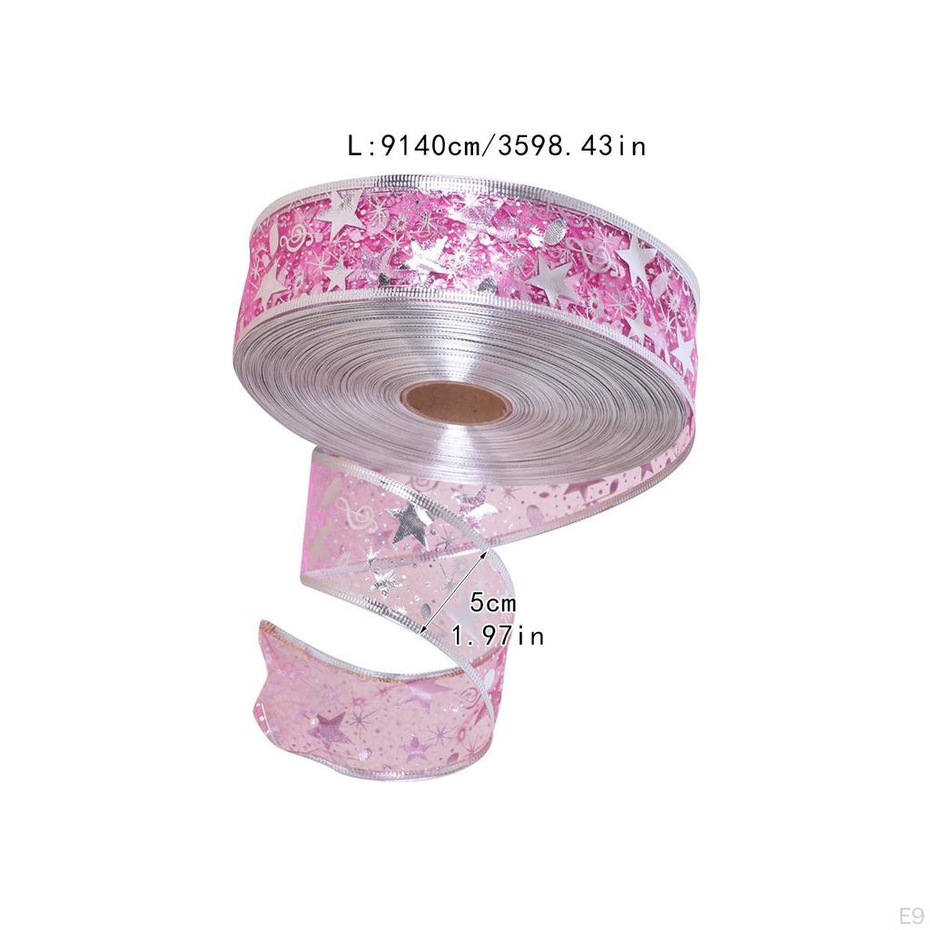 Christmas Ribbon Decorative 100yds Length 5cm Wide Wired Edge Ribbons Festival Gift Wrapping
