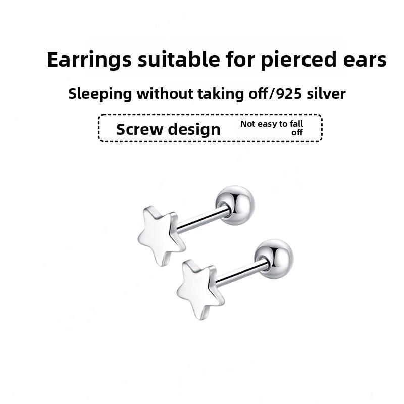 Earlobe Stud Earrings with Silver Pins, Mini Ear Bone Studs, Sleep-friendly, No Need To Remove, Double-headed Threaded Earrings