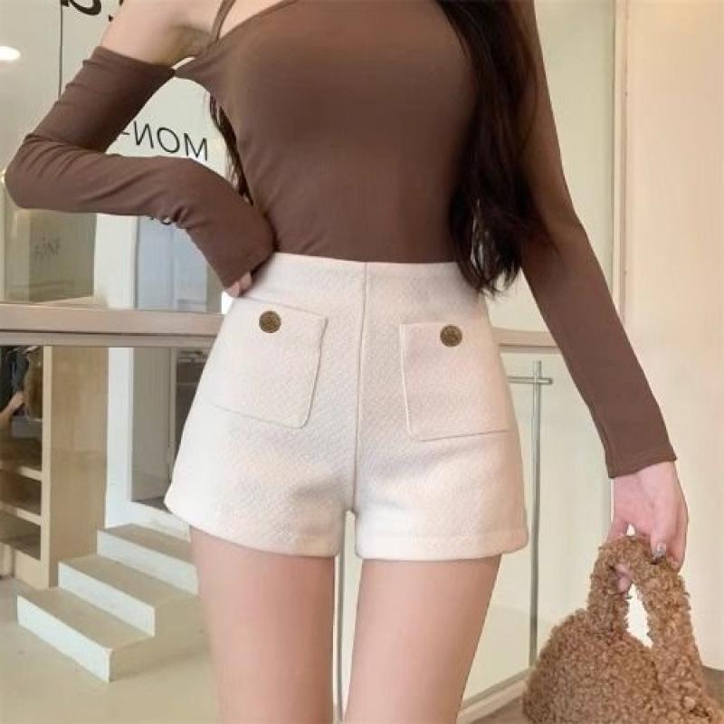 Women's Temperament White Tweed High Waist Wide Leg Pants - Petite Slimming Bootcut for Autumn/Winter