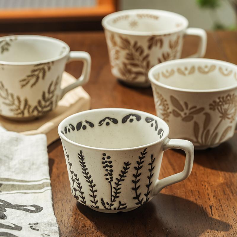 300ml Ceramic Coffee Mug Tea Cup Milk Latte Coffee Cups Vintage Leaf Pattern Porcelain Tea Mug Home Office Water Cup Drinkware