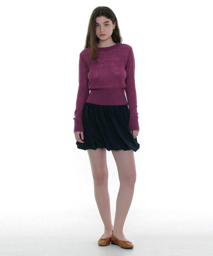 PARTIMENTO WOMEN Sheer Wide Rib Knit Crew Neck_Plum