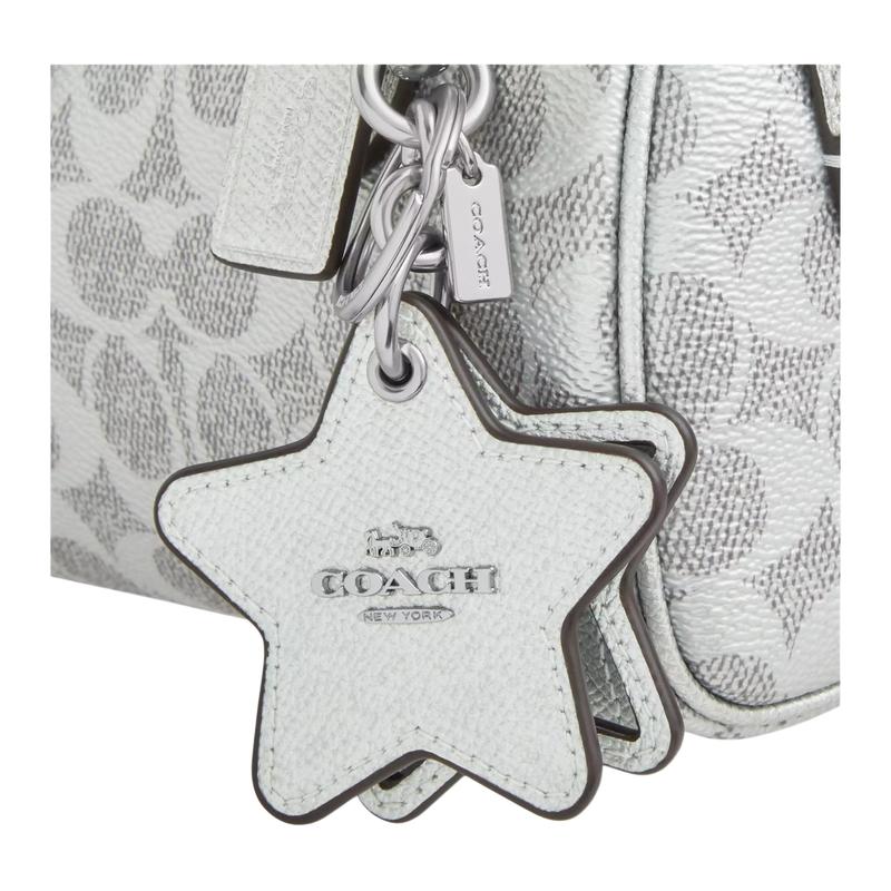 COACH Rowan18 square mirror bag star charm coated canvas and leather hand-held crossbody bag small size women's silver