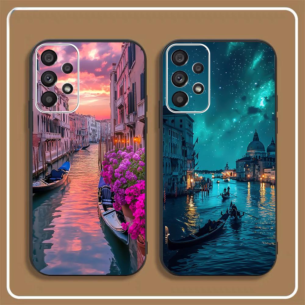 Water City Venice Phone Case For Samsung S24, S25 22,30,,Note20,Ultra,Lite,Ultra,5G,Plus,FE Black Cover