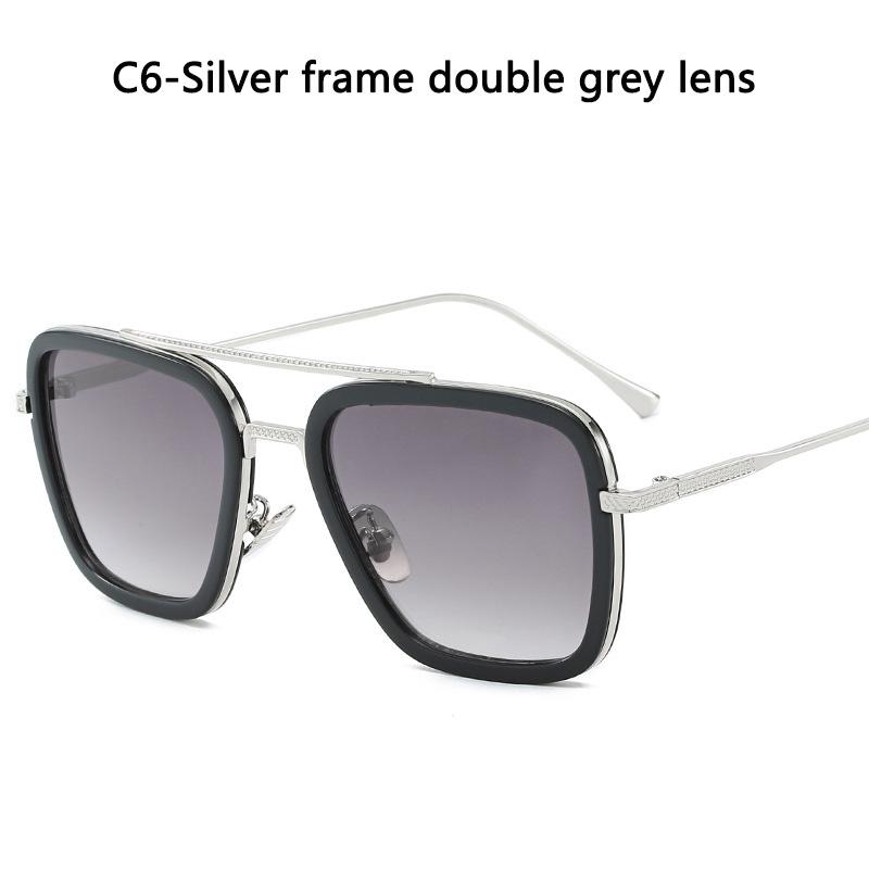 Square Men Edith Sunglasses Vintage Tony Stark Silver Metal Frame Blue Lens Glasses Fashion Women Steampunk Eyewear