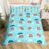 Kawaii Bear Duvet Cover Set Twin King Size Cartoon Animals Bedding Set Polyester Parachute Blue Sky White Cloud Comforter Cover