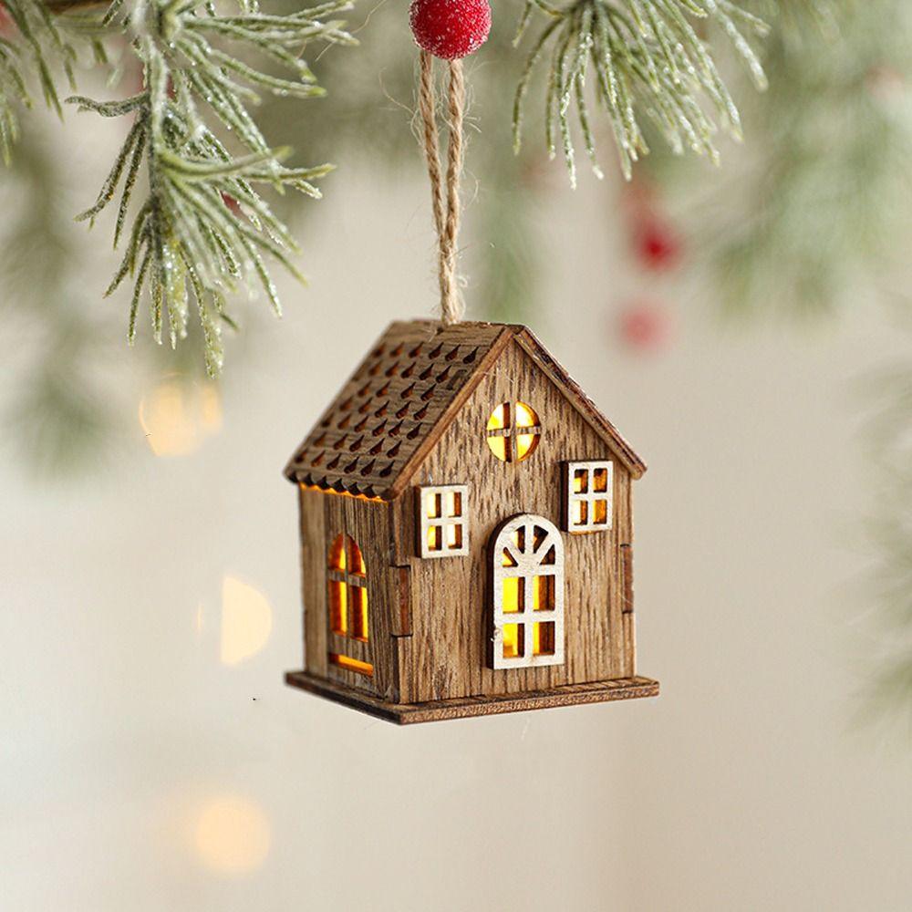 Mini Glowing House Ornament Natural Xmas Tree Hanging Decoration  Festive Holiday Decorations