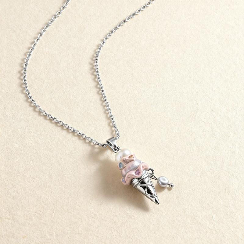 Ice Cream Necklace With Pearl Pendant For Casual Wear Perfect Gift For Teens