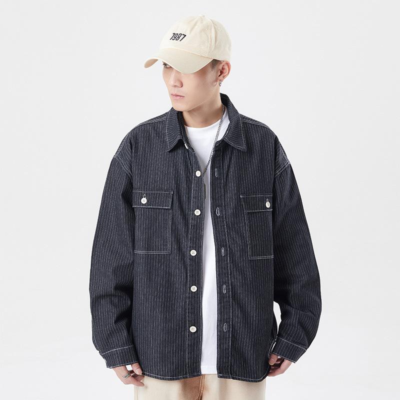 

Уличная американская повседневная куртка мужская универсальная свободная джинсовая куртка большого размера куртка-рубашка тренд 3XL чёрный