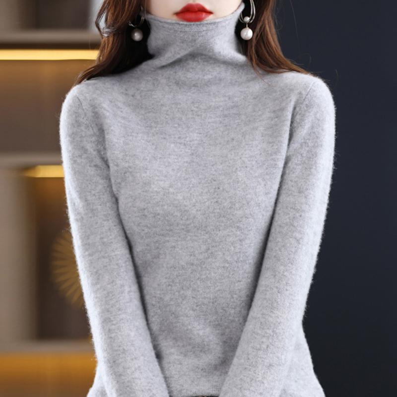 

Женский свитер с высоким воротником, 100% мериносовая шерсть, СОВРЕМЕННЫЕ НОВЫЕ кашемировые свитера SAGA, вязаный пуловер, зимний женский джемпер, вязаный топ M серый