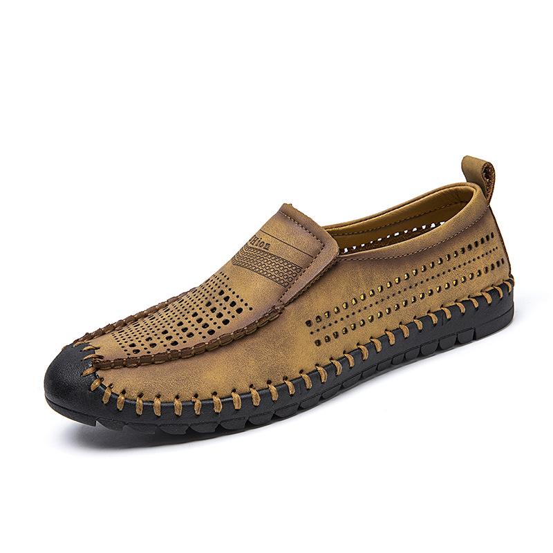 Herren Loafer aus Leder, zum Hineinschlüpfen, Größe L: Sommer atmungsaktive Hohl Design Fahrerschuhe